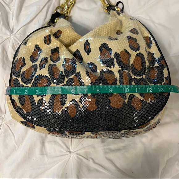 VINTAGE Betsy Johnson Black Brown Leopard Print Sequin Hobo Shoulder Bag Purse - Picture 10 of 12
